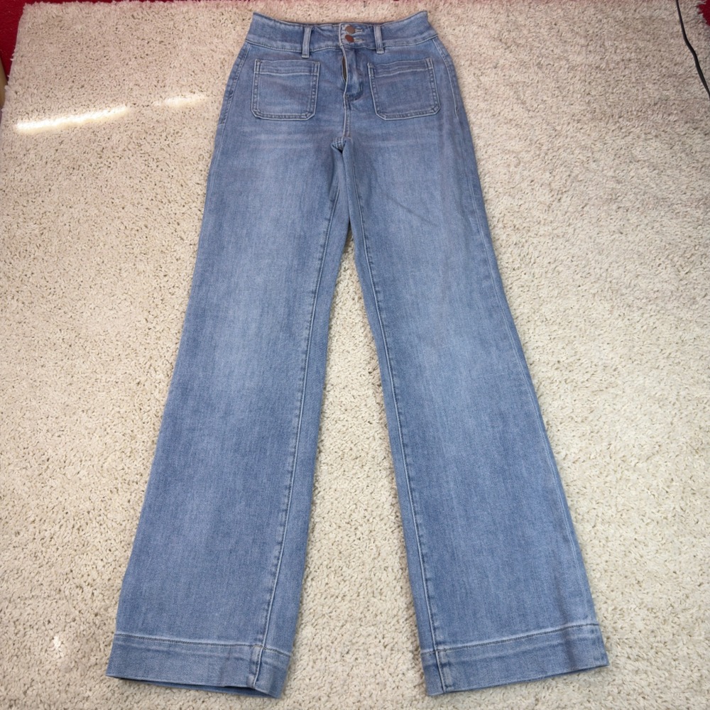 VICI Wide Leg Jeans Womens 25 Blue Denim High Rise Patch Pocket VC5655N Boho